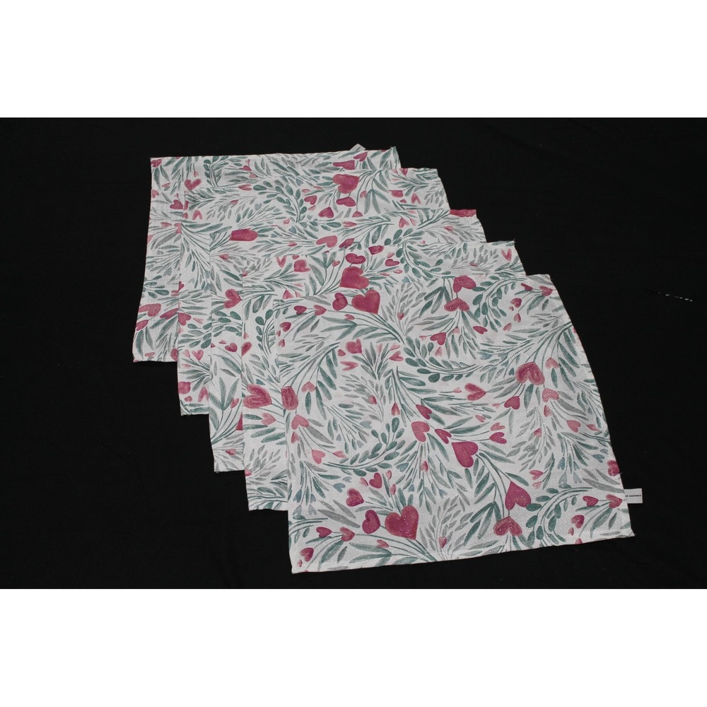 Cupcakes and Cashmere Set of 5 Heart Floral Cloth Napkins 16x18